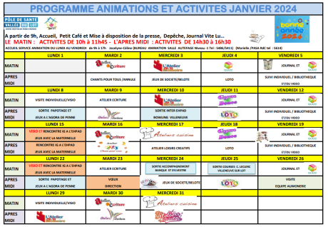 Programme Animation Janvier 2024